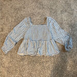 Torrid Blue and White Gingham Smocked Top